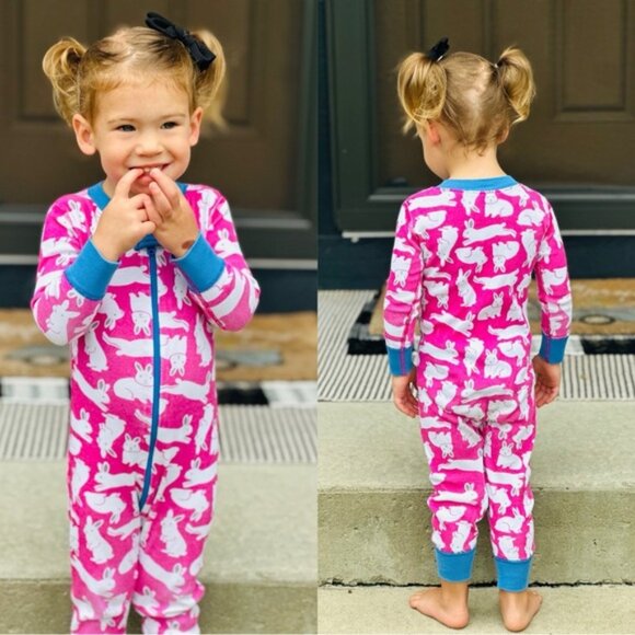 Hanna Andersson | Pink And White Bunny Rabbit Print Baby Zip Sleeper | Size 2T - Picture 1 of 9